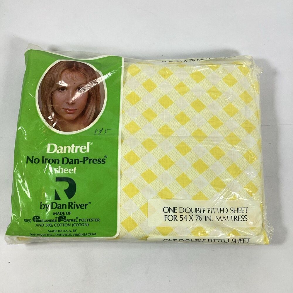 Vtg Dantrel Yellow Double Sheet Set Flat Fitted 2 Cases New Old Stock Dan River - Picture 5 of 8